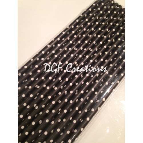 Polka Dot Black Pattern  Paper Straw click on image to view different color option